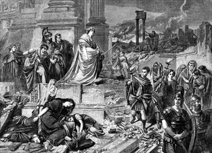 Nero after the Burning of Rome, by Carl Piloty, in the late International Exhibition, 1862. Creator: W Thomas.