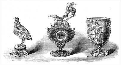 The Loan Collection, South-Kensington: Mother-of-pearl cup; Cellini Ewer; vase, 1862. Creator: Unknown.