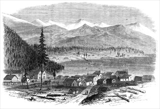 Sketches in British Columbia: the town of Douglas, and Douglas Lake, 1864. Creator: Unknown.