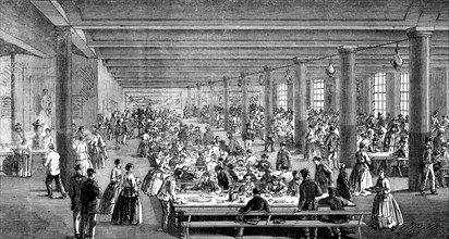 The Cotton Famine: working men's dining-hall, Gaythorn cooking-depot, Manchester, 1862. Creator: Unknown.