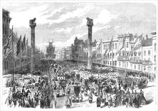 Bicentenary Festival of the Royal Academy of Antwerp: procession to the Cathedral..., 1864. Creator: Unknown.