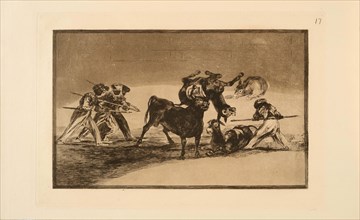 La Tauromaquia: The Moors Use Donkeys as a Barrier to Defend Themselves against the..., 1815-1816. Creator: Goya, Francisco, de (1746-1828).