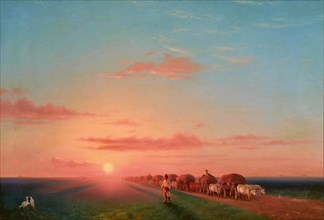 Expansive Landscape with the Ox-carts, 1858. Creator: Aivazovsky, Ivan Konstantinovich (1817-1900).