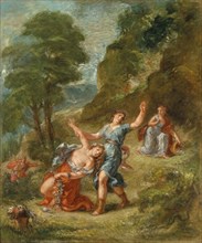 Four Seasons, The Spring: Eurydice Bitten by a Serpent while Picking Flowers..., 1856-1863. Creator: Delacroix, Eugène (1798-1863).