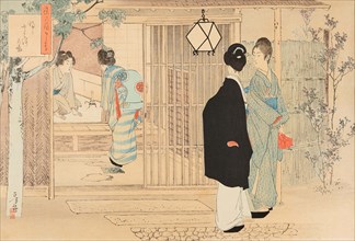 Guests go home. From the series "Chanoyu Hibi-gusa" (The Daily Practice of the Tea Ceremony), 1896. Creator: Toshikata, Mizuno (1866-1908).