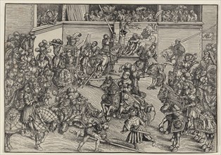 The second tournament with Samson and the lion on the balcony carpet, 1509. Creator: Cranach, Lucas, the Elder (1472-1553).