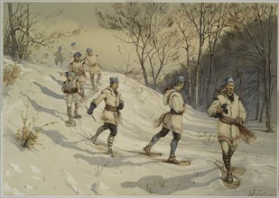 Snowshoeing, c.1880. Creator: Sandham, Henry (1842-1910).