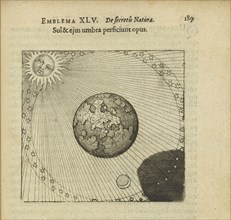 Emblem 45. The sun and its shadow accomplish the work, 1816. Creator: Merian, Matthäus, the Elder (1593-1650).