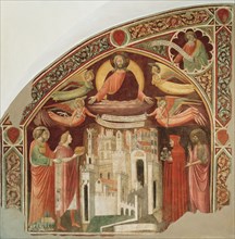 The city of Prato with Saints Stephen and John the Baptist and the benefactors Michele..., c.1415. Creator: Miniato, Pietro di (around 1366-1430/46).