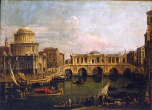Capriccio with an imaginary bridge over the Grand Canal, Mid-18th century. Creator: Canaletto (1697-1768).