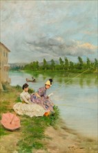 Pescatrici sull'Arno alla Casaccia di Bellariva (Fisherwomen on the Arno near the Casaccia..., 1887. Creator: Fabbi, Fabio (1861-1946).