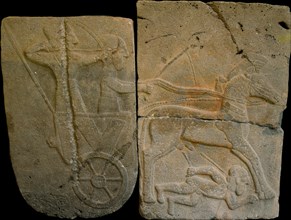 Relief orthostat depicting a chariot from Sam'al, 9th century BC. Creator: Spaethethitische Bildkunst (1200-700 v. Chr.).