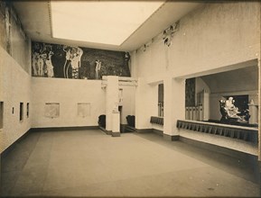 Secession. Main room with the Beethoven frieze by Gustav Klimt and Max Klinger's Beethoven..., 1902. Creator: Unknown photographer.