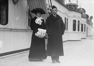 Mary Moore and Sir Chas. Wyndham on boat deck, 1916. Creator: Bain News Service.