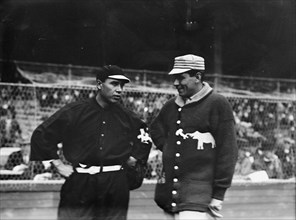 Chief Meyers, New York, NL & Chief Bender, Philadelphia, AL at World Series (baseball), 1911. Creator: Bain News Service.