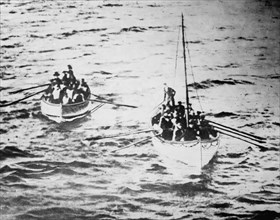 TITANIC life boats on way to CARPATHIA, 1912. Creators: Bain News Service, J W Barker.
