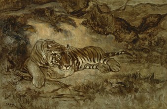 Tiger At Rest, c1850-70. Creator: Antoine-Louis Barye.