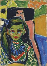 Fränzi in front of Carved Chair, 1910. Creator: Ernst Kirchner.
