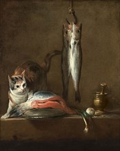 Still Life With Cat and Fish, 1728. Creator: Jean-Simeon Chardin.