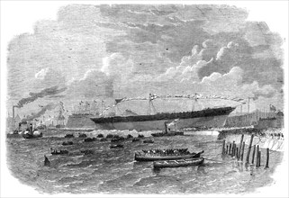 Launch of the Knight Commander, iron screw steam-ship, built at Dublin, 1864. Creator: Smyth.