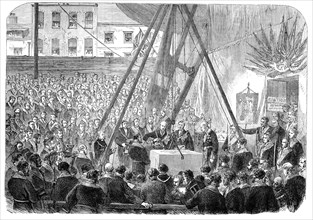 Laying the foundation-stone of the new building in connection with Freemasons’ Hall, 1864. Creator: Unknown.