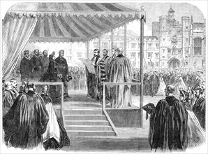 The Royal Visit to Cambridge: presentation of the university address to the Prince And..., 1864. Creator: Unknown.