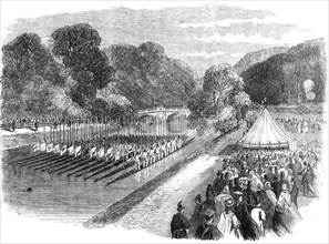 The Royal Visit to Cambridge: procession on the Cam in honour of the Prince and Princess..., 1864. Creator: Unknown.