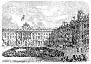 Inspection of Civil Service Volunteers by the Prince of Wales...Quadrangle of Somerset House, 1864. Creator: Unknown.