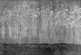 The International Naval Festival at Portsmouth: flight of rockets and illumination..., 1865. Creator: Unknown.