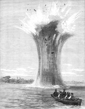 Experiments with torpedo-shells at Chatham: explosion of a 440-pounder, 1865. Creator: Unknown.