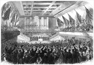 Presentation of the Freedom of the City of Glasgow to the Rt. Hon. W.E. Gladstone...City Hall, 1865. Creator: Unknown.
