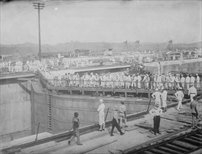 Gatun Upper Locks- Footbridge across Upper Guard Gates, between c1910 and c1915. Creator: Bain News Service.