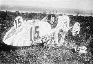 Bob Burman's car after accident - Indianapolis, between c1910 and c1915. Creator: Bain News Service.