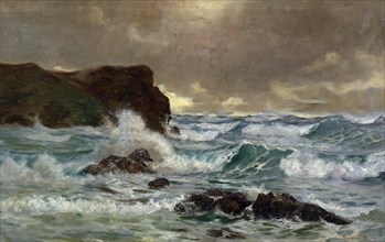 A heavy sea at Moeraki, 1903. Creator: George Edmund Butler.