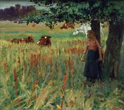 Girl with cattle, 1893. Creator: James McLauchlan Nairn.