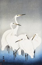 Five white egrets., 1927. Creator: Ohara Koson.