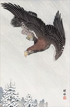 Eagle in flight against a snowy sky,  c1933. Creator: Ohara Koson.