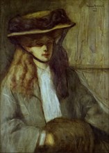 Woman with fur muff, 1906. Creator: Raymond McIntyre.