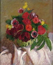 Mixed flowers on pink cloth, c1916. Creator: Roderic O'Conor.