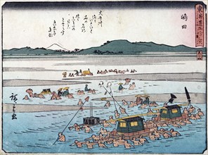 Tokaido gojo santsugi. Shimada. Plate No 24,  1837-1839. Creator: Ando Hiroshige.