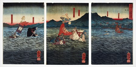 The Battle at Uji River, 1849. Creator: Utagawa Kuniyoshi.