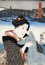 Yokkaichi, scene from the series Yomairi hakkei (Eight views of night visiting).,  c1844. Creator: Utagawa Kuniyoshi.