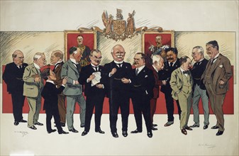 Coloured cartoon of National Cabinet, 1916. Creator: Walter Armiger Bowring.