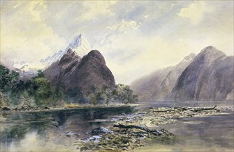 Mitre Peak, Milford Sound, 1880s. Creator: William Mathew Hodgkins.