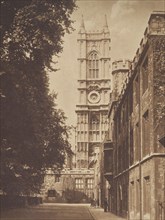 The Abbey Tower from Deans Yard. From the album: Photograph album - London, 1920s. Creator: Harry Moult.