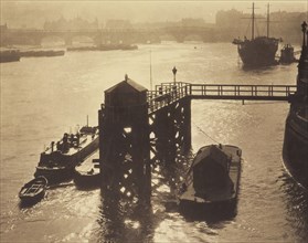 Blackfriars Pier. From the album: Photograph album - London, 1920s. Creator: Harry Moult.