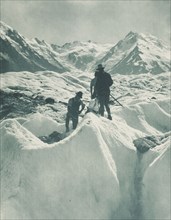 On the Tasman Glacier, Mt Cook district. From the album: Record Pictures of New Zealand, 1920s. Creator: Harry Moult.