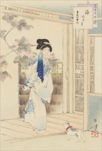Yuagari, Kansei koro fujin. (After the bath: Woman of the Kansei era). From the series..., 1893. Creator: Mizuno Toshikata.