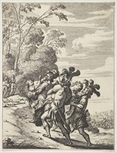 Two women being abducted by three masked men, 1639. Creator: Abraham Bosse.