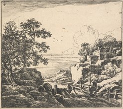Eight landscapes. Plate 4. The waterfall, 1640-51. Creator: Herman Naiwincx.